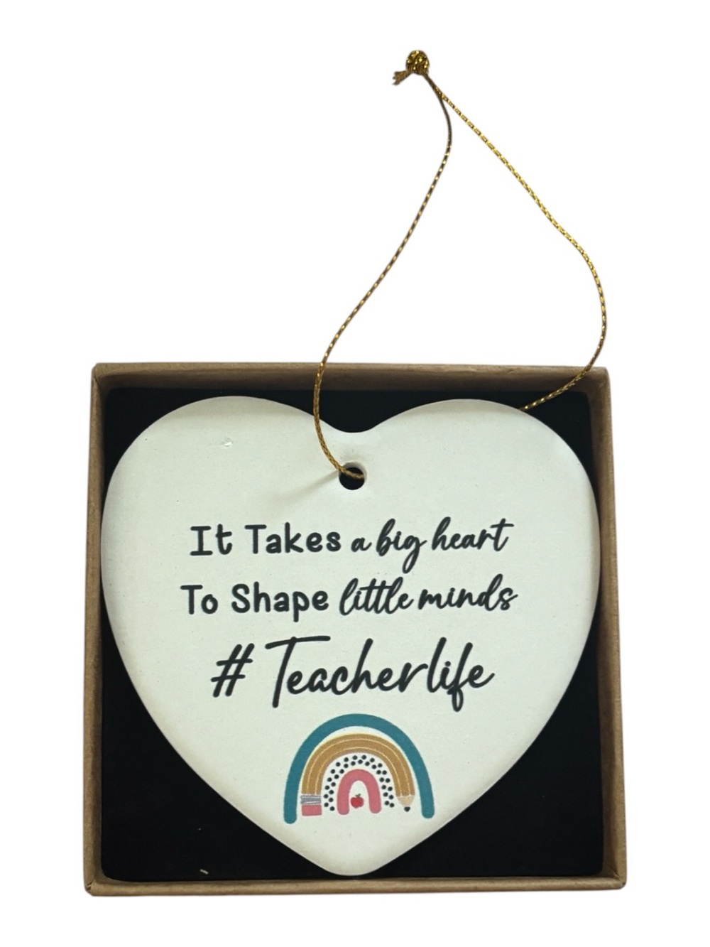 Heart-Shaped #TeacherLife Hanging Ornament - White with Rainbow